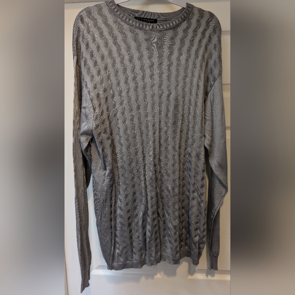 Domani Platinum Men's Lightweight Silver Gray Ribbed Sweater XXL Rayon Cotton